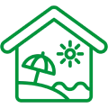 House with beach and sun icon