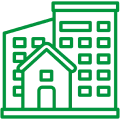 Green outline of house and building